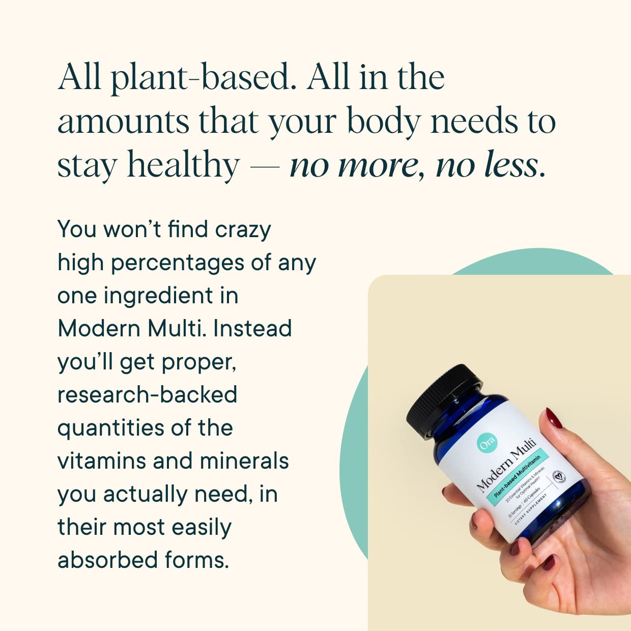 Ora Organic Modern Multi Multivitamin back view with ingredient list