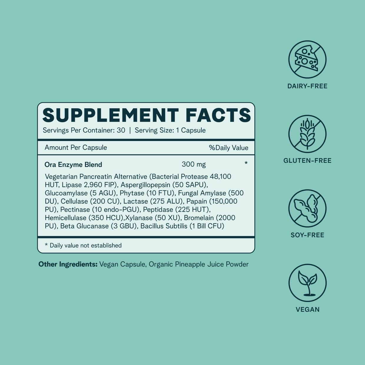 Ora Organic Multi-Enzyme Supplement bottle with capsules