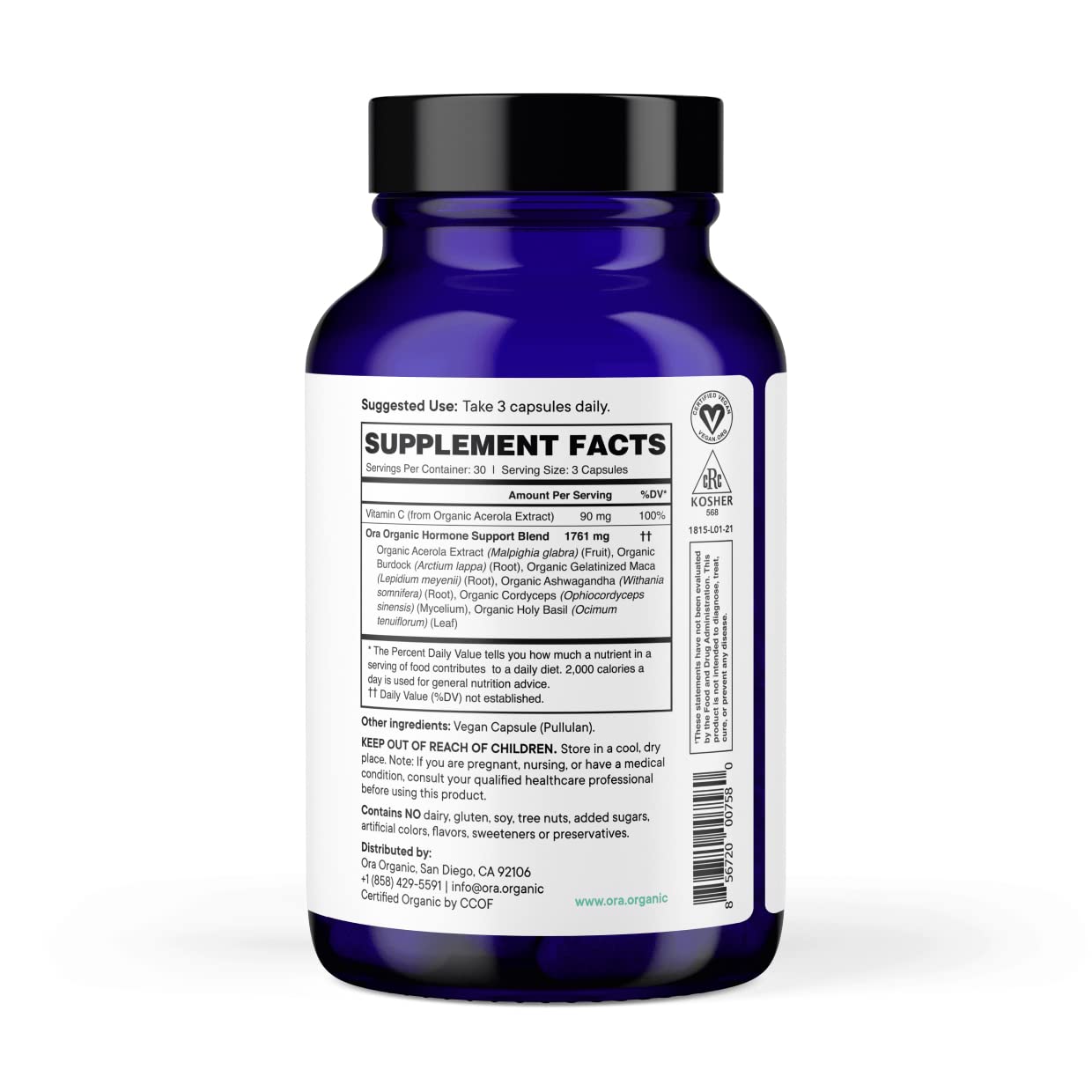 Ora Organic Support Capsules 222g bottle with cap