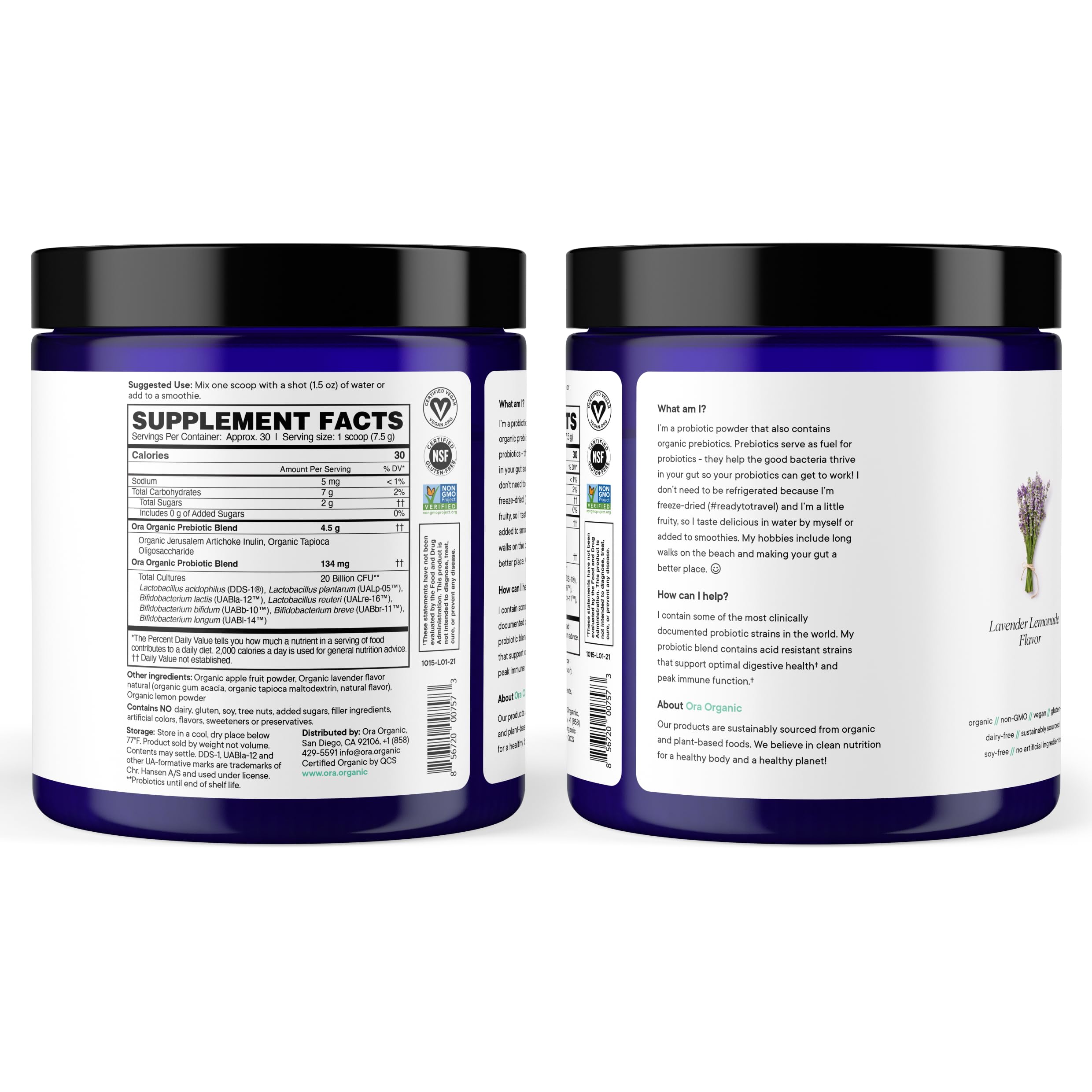Ora Organic Synbiotic Prebiotic Capsules with ingredients