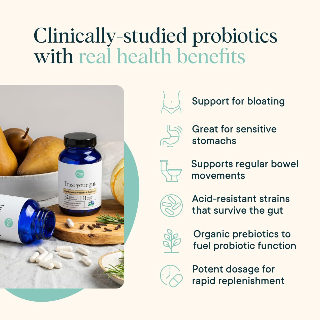 Ora Organic Trust Your Gut Probiotic 52 Billion CFU side view