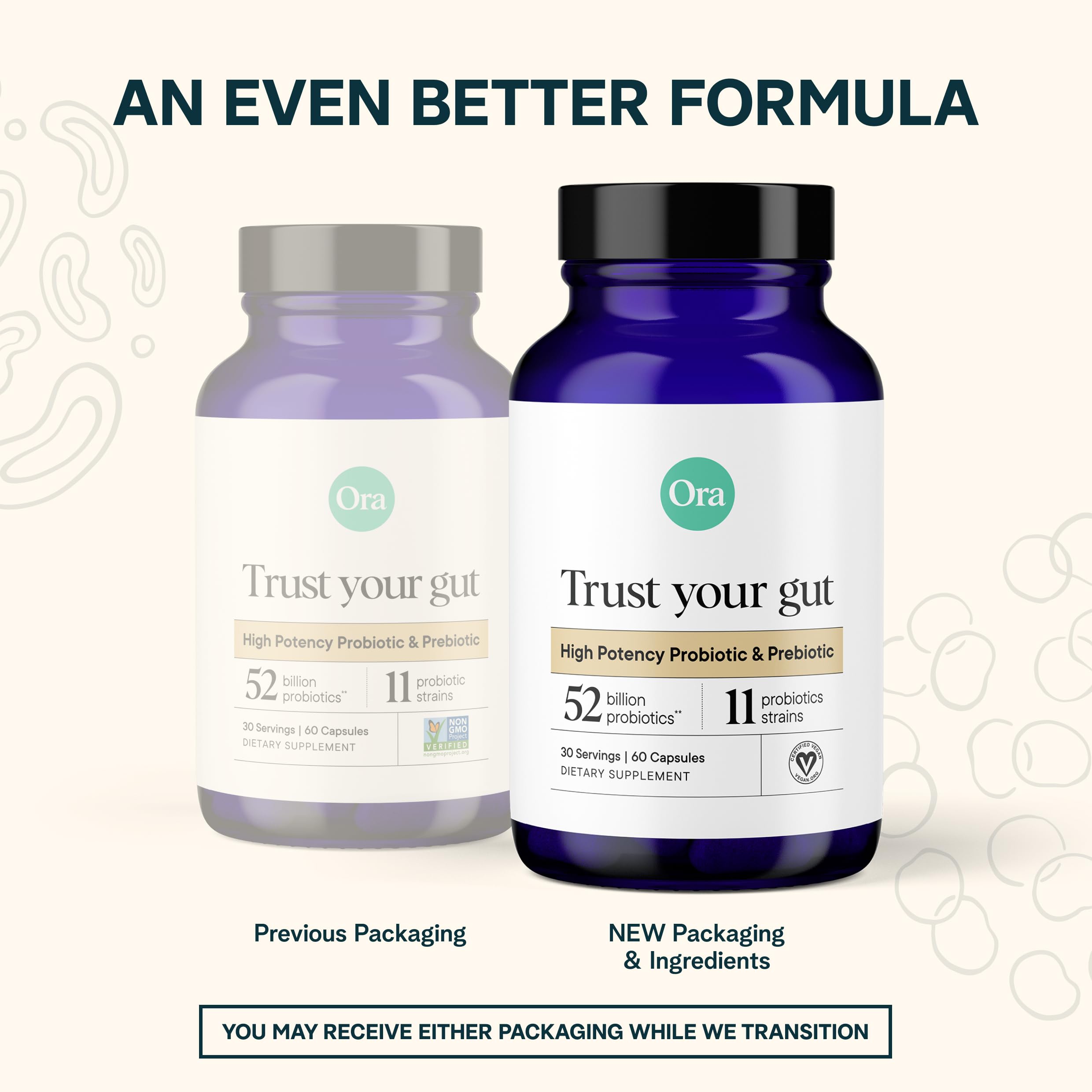 Ora Organic Trust Your Gut Probiotic 52 Billion CFU with a glass of water