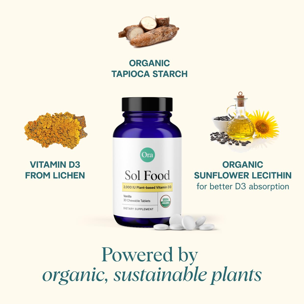Ora Organic Vegan Vitamin D3 Chewables 2000 IU chewable tablet close-up