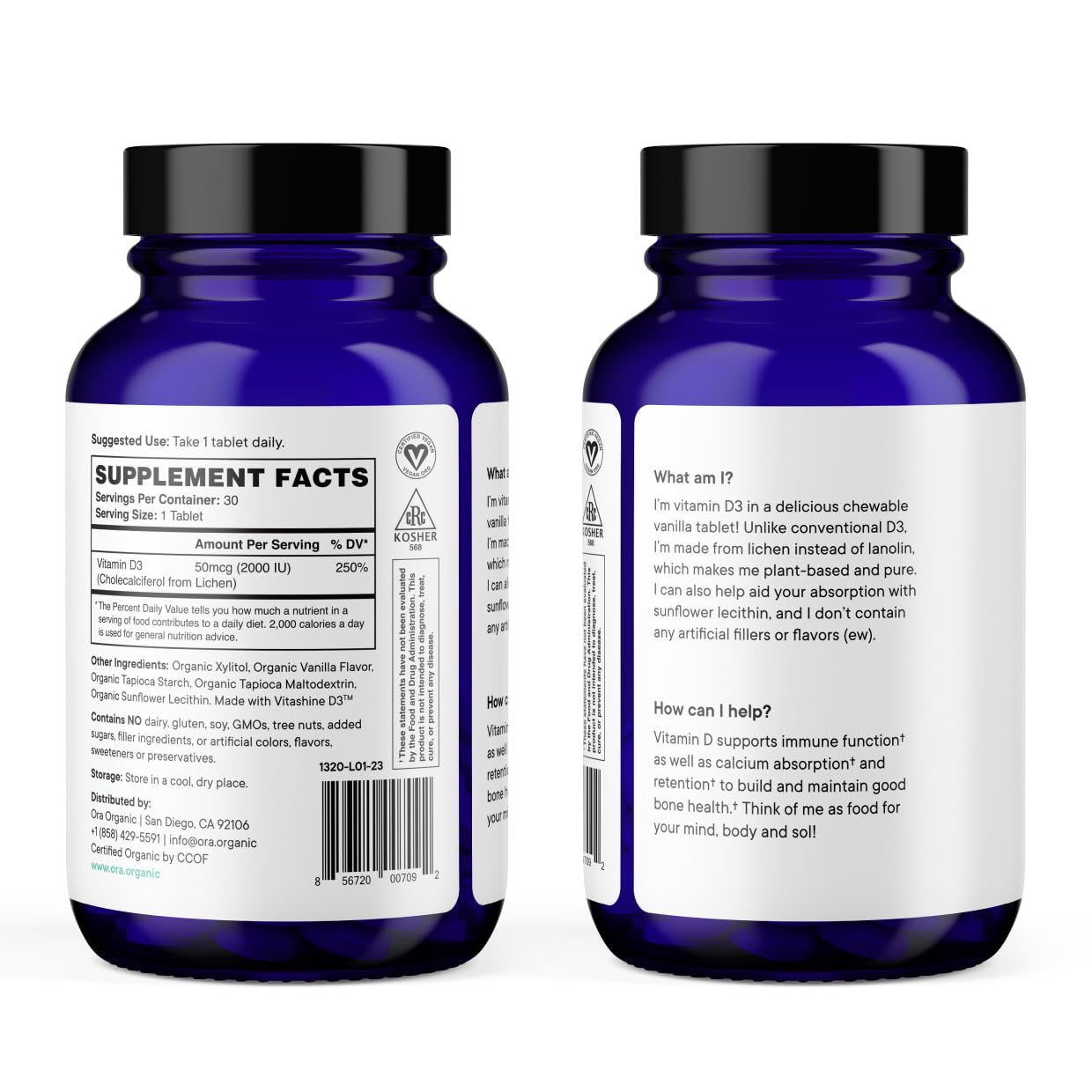 Ora Organic Vegan Vitamin D3 Chewables 2000 IU nutritional information