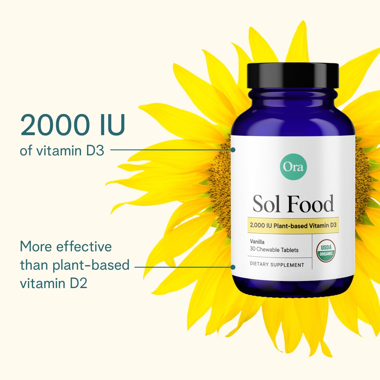 Ora Organic Vegan Vitamin D3 Chewables 2000 IU with vanilla flavour