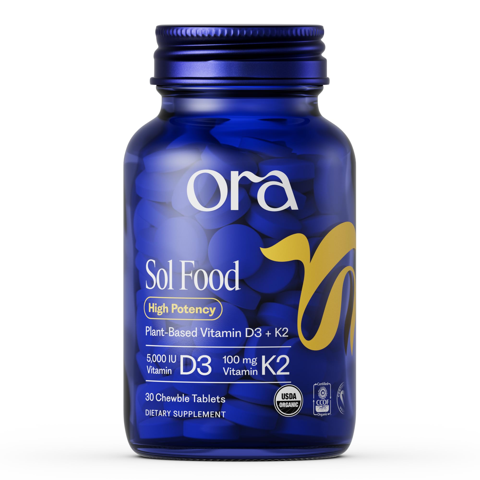 Ora Organic Vitamin D3 & K2 chewable tablets front view