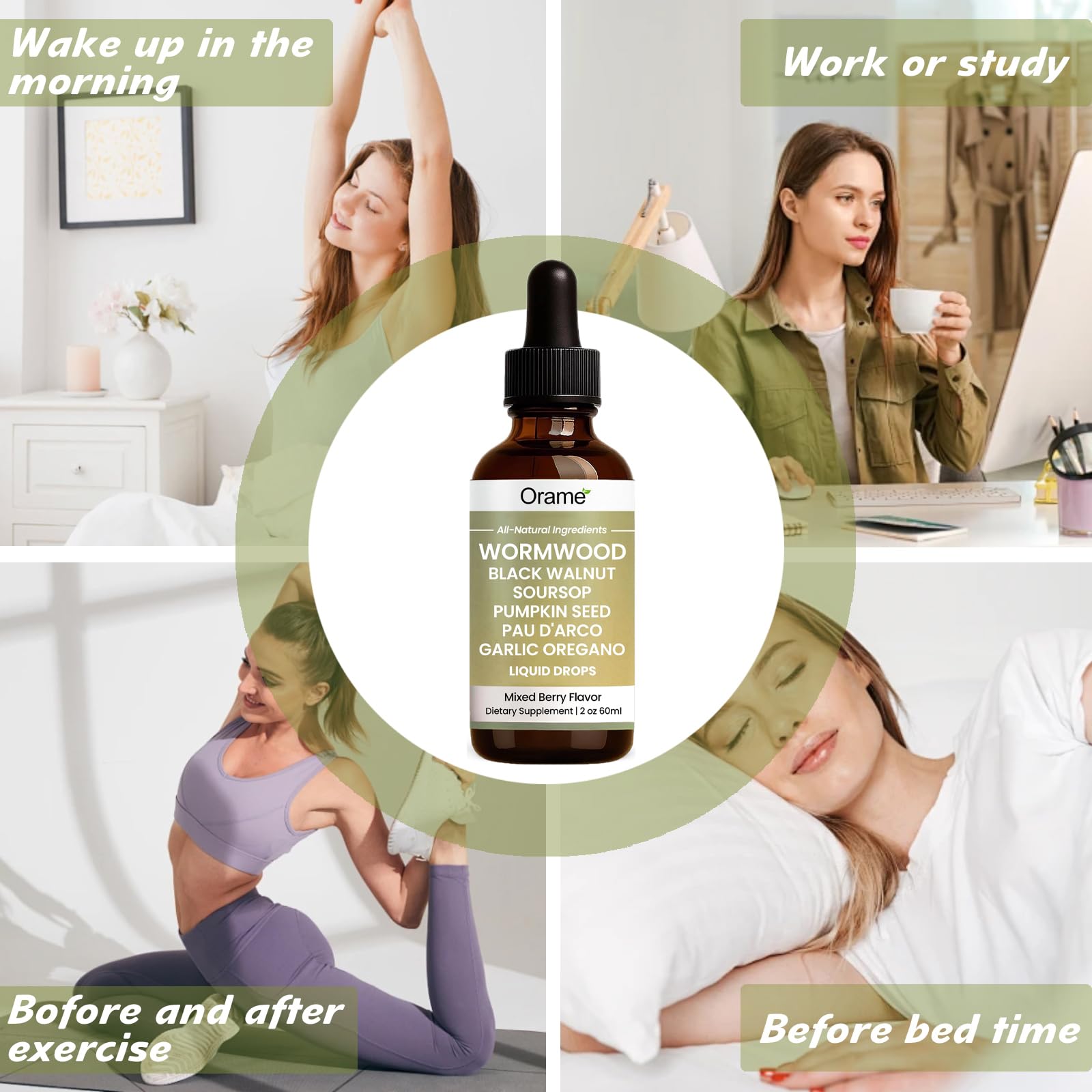Orame Wormwood Gut Cleanse Liquid Drops with dropper in use