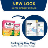 OraTicx Probiotic Tablets with a happy child brushing teeth