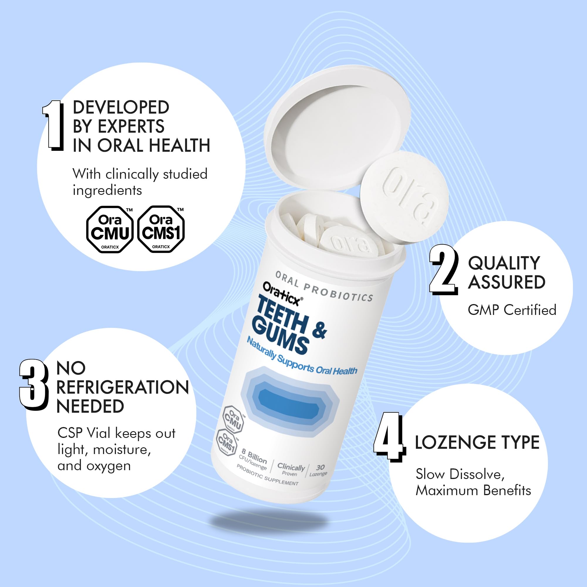 OraTicx Probiotics capsules on a wooden surface