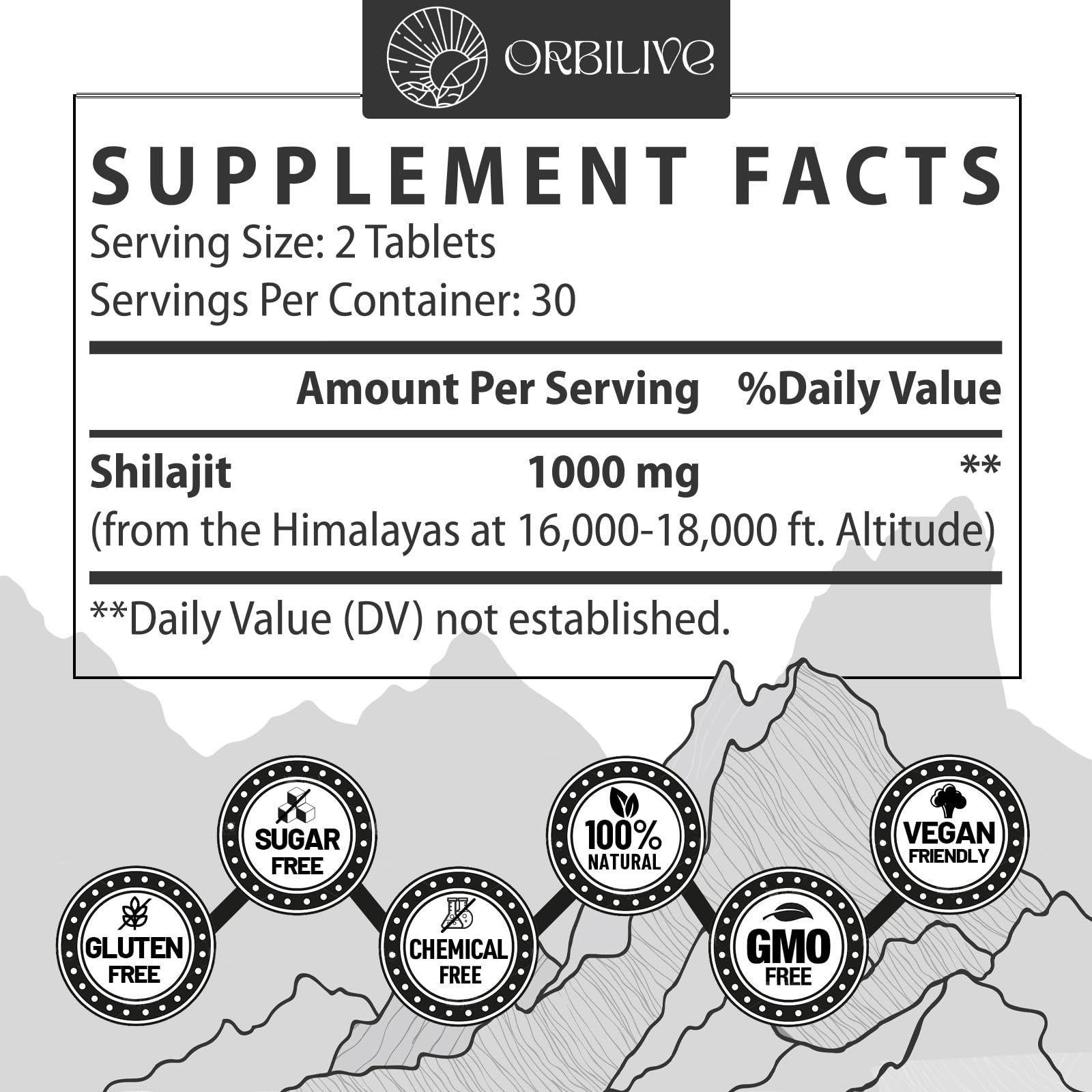 ORBILIVE Shilajit Tablets 1000mg packaging