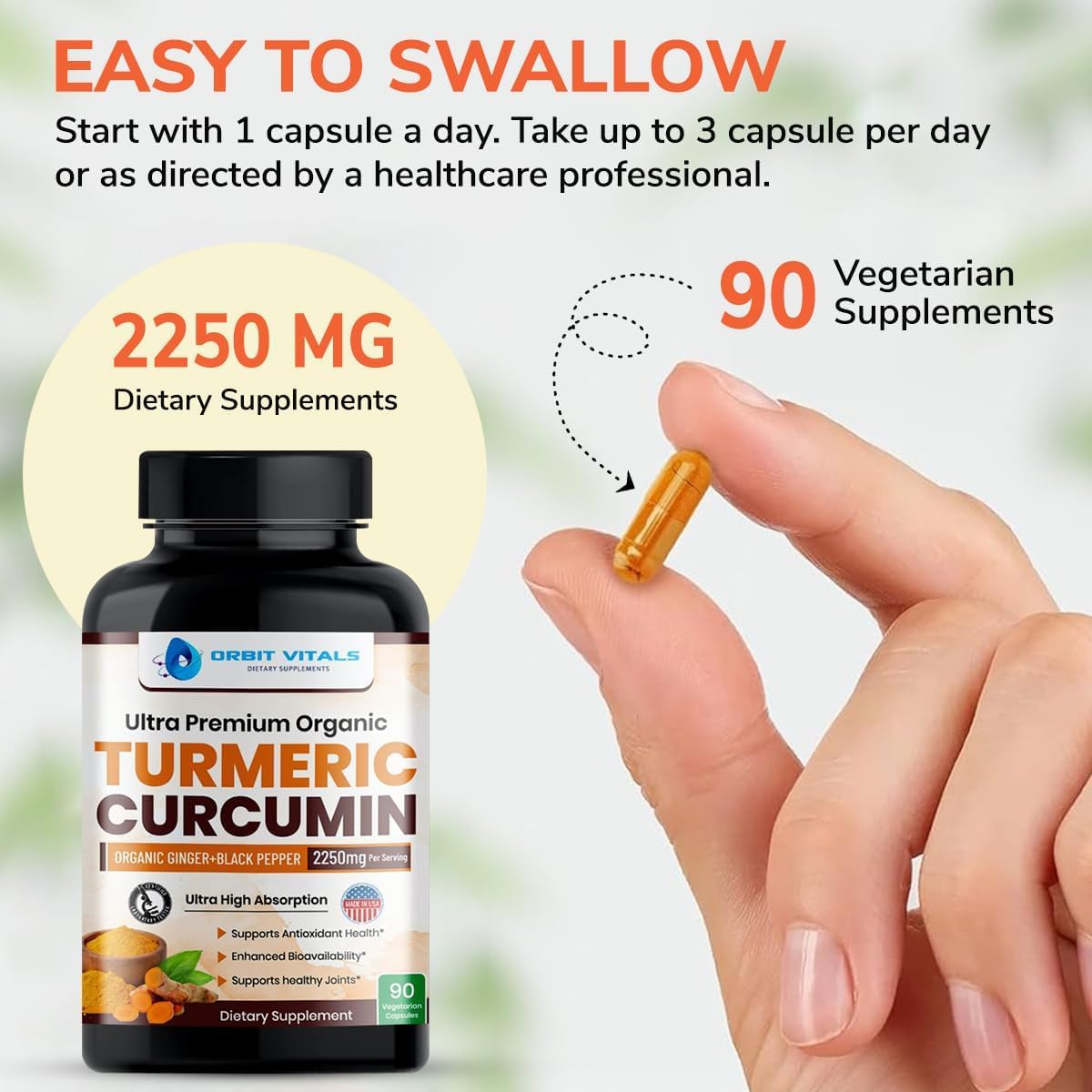 Orbit Vitals Organic Turmeric Capsules with measuring spoon