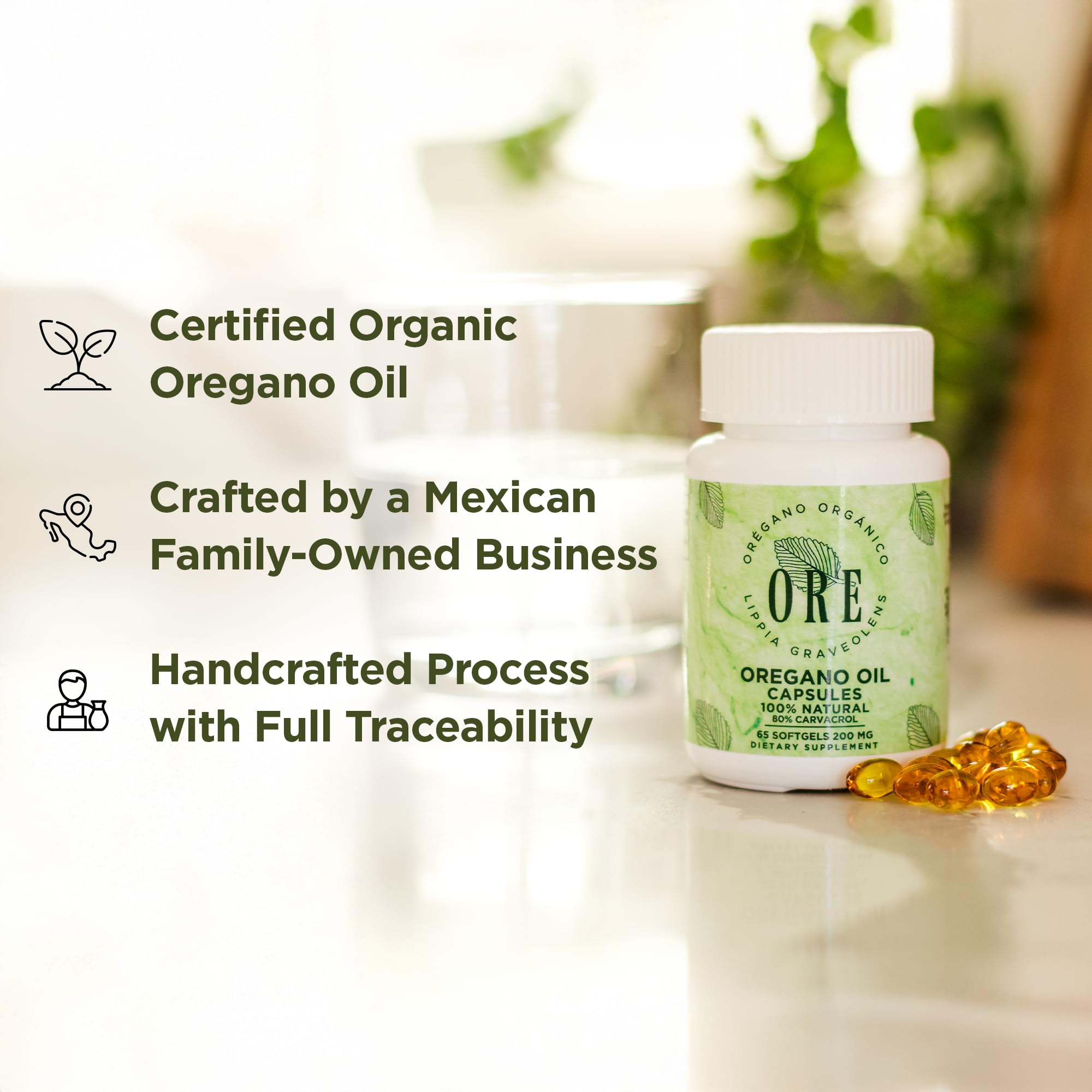 ORE Oregano Oil Softgels in natural setting