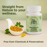 ORE Oregano Oil Softgels showing dosage instructions
