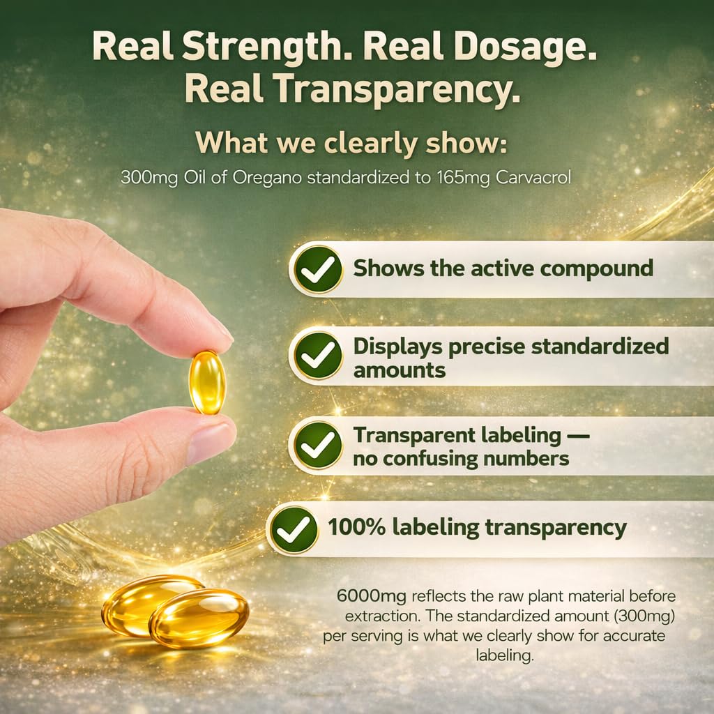 Oregenix Oregano Oil Softgels with ingredients list