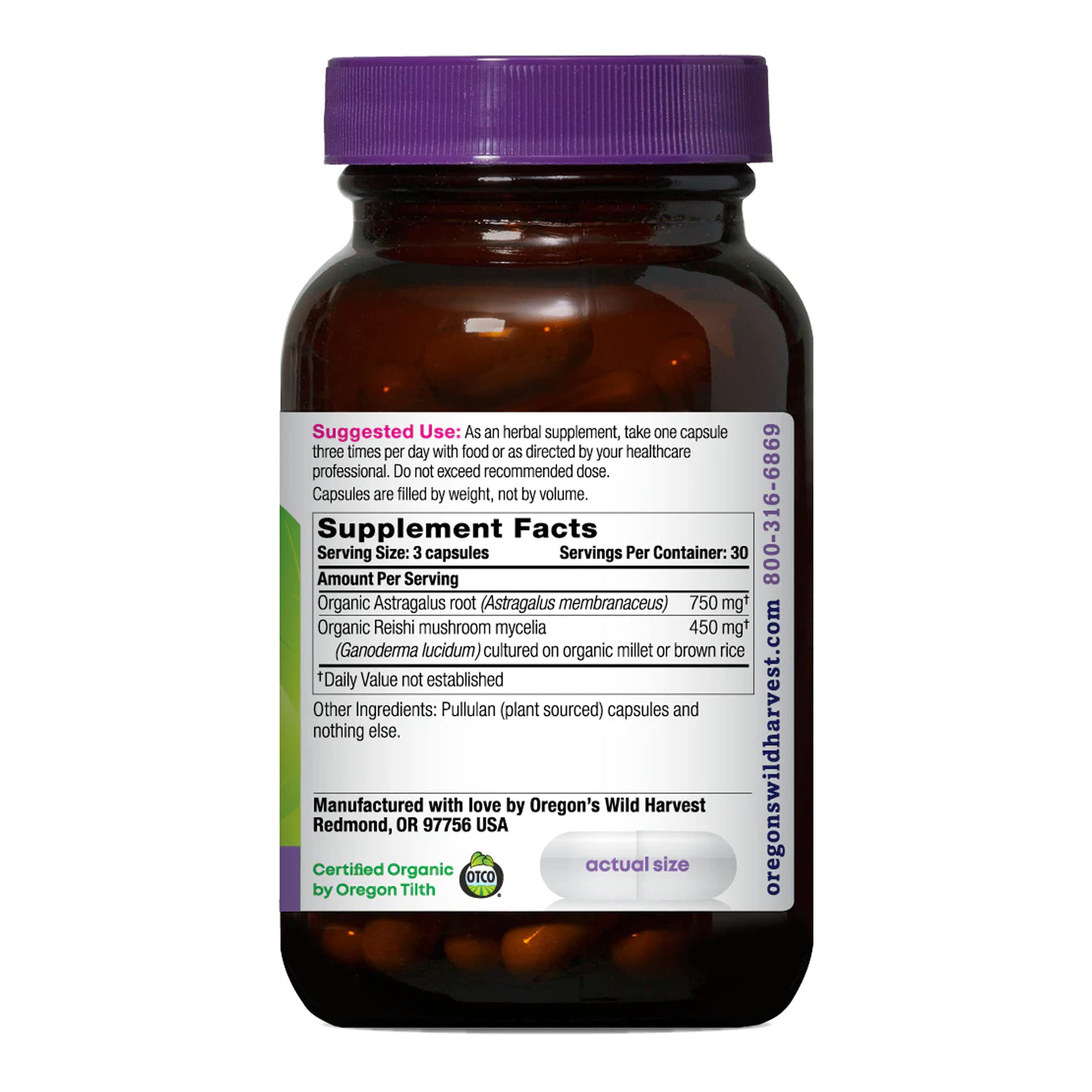 Oregon's Wild Harvest Astragalus & Reishi Capsules side view