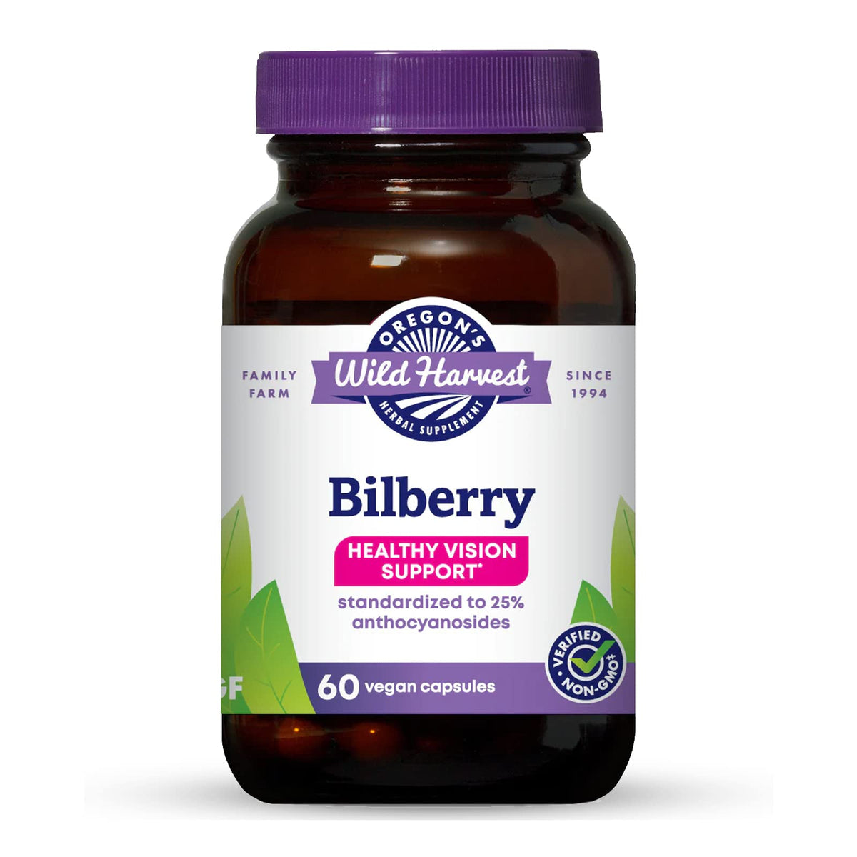 Oregon's Wild Harvest Bilberry Capsules front view with packaging