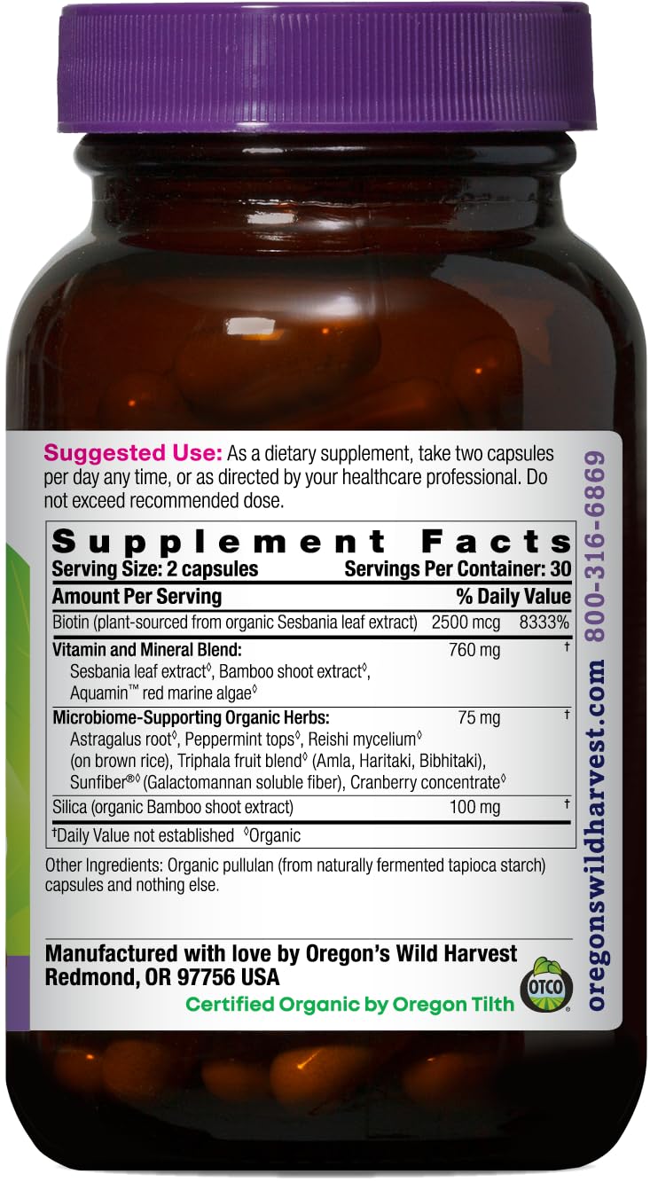 Oregon's Wild Harvest Biotin 2500mcg capsules bottle side view