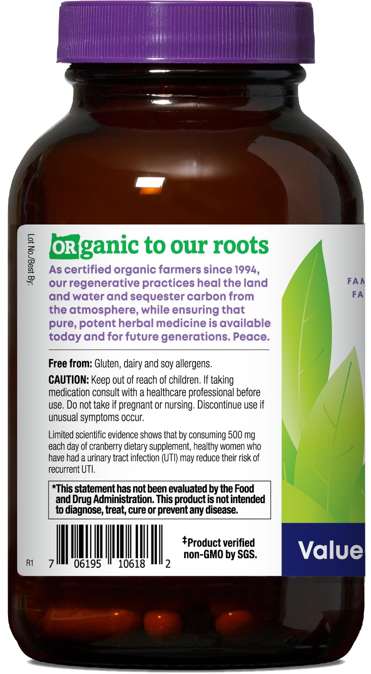 Oregon's Wild Harvest Cranberry Capsules packaging with organic certification