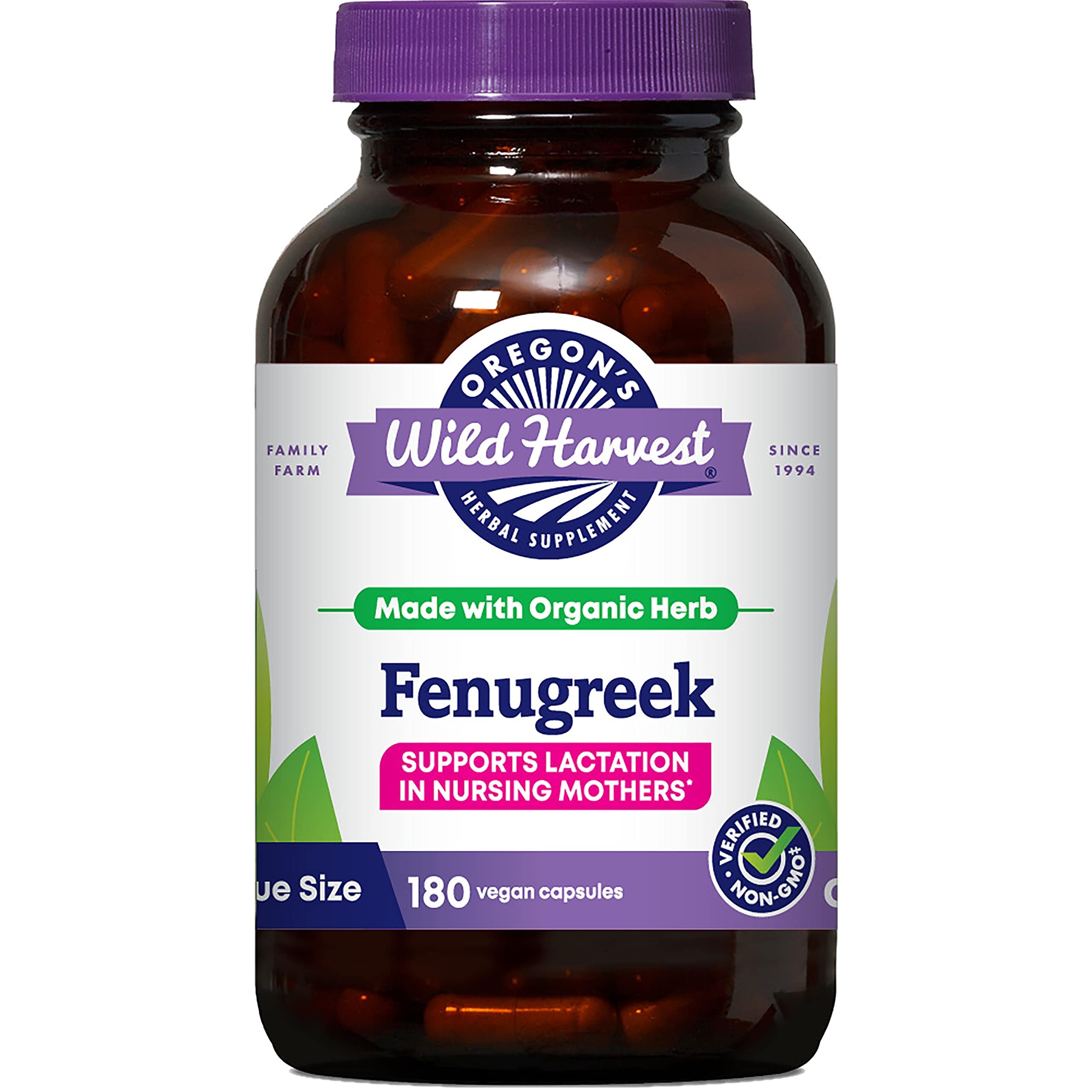 Oregon's Wild Harvest Fenugreek Capsules bottle front view