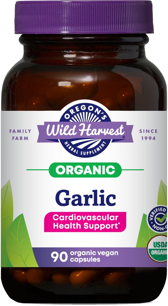 Oregon's Wild Harvest Garlic Capsules front view with 90 capsules