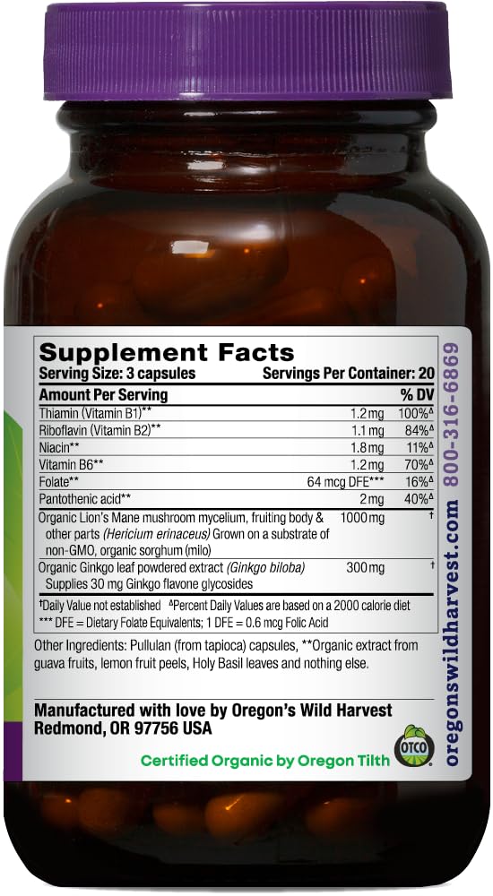 Oregon's Wild Harvest Ginkgo Biloba & Lion's Mane Capsules side view
