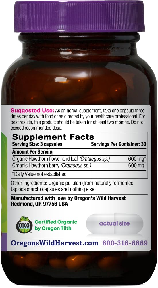 Oregon's Wild Harvest Hawthorn Supplement bottle side view