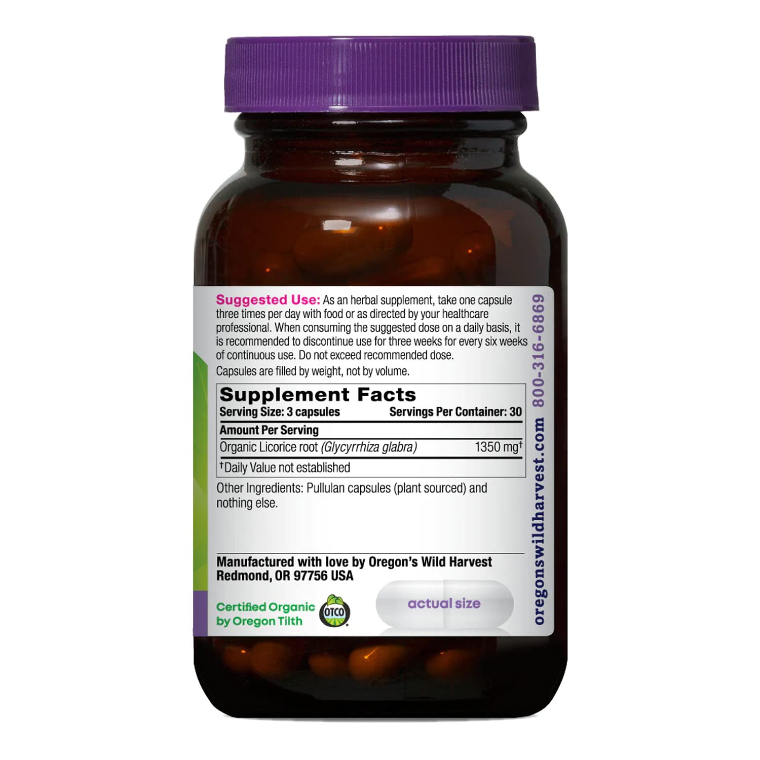 Oregon's Wild Harvest Licorice Root Supplement side view