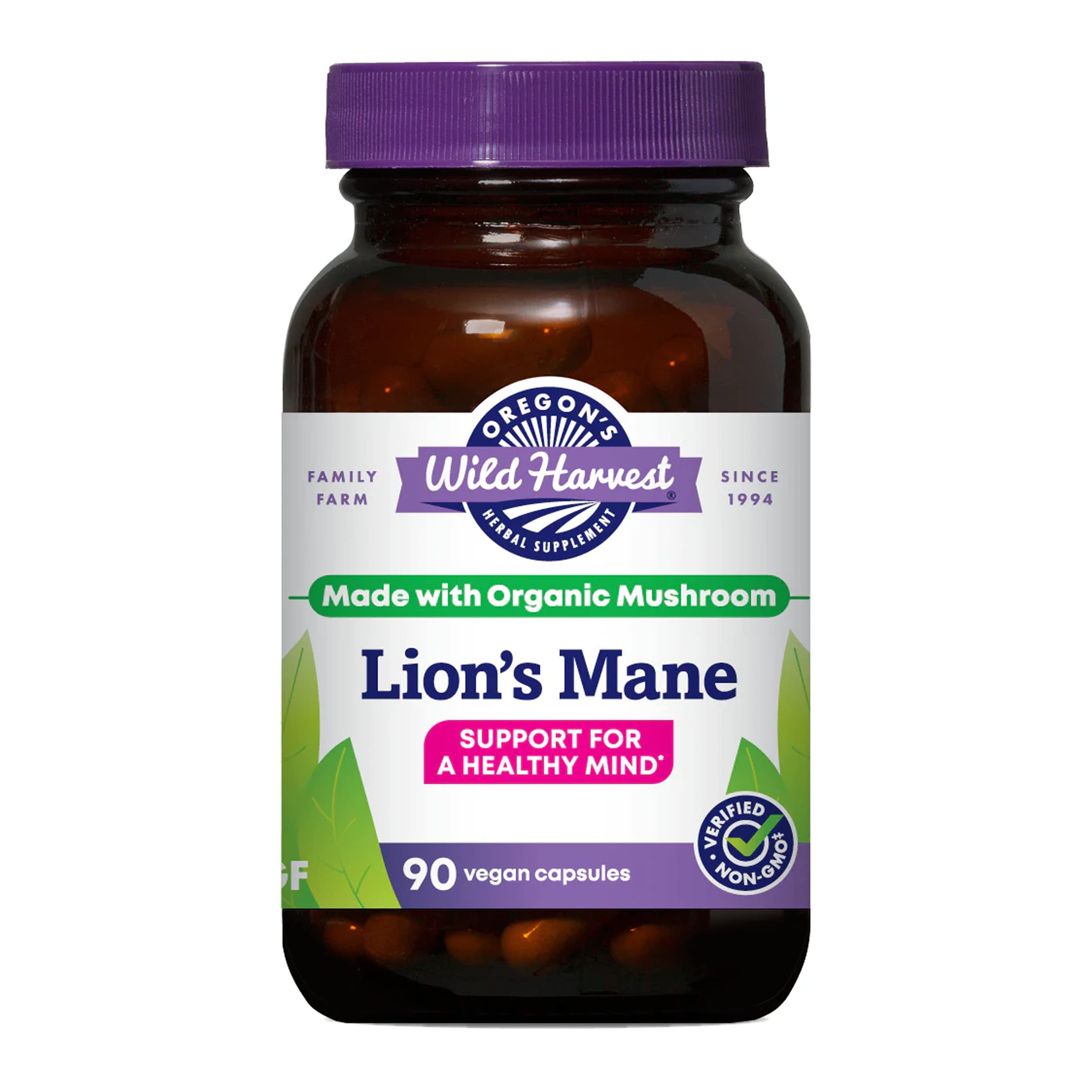 Oregon's Wild Harvest Lion's Mane Mushroom capsules front view