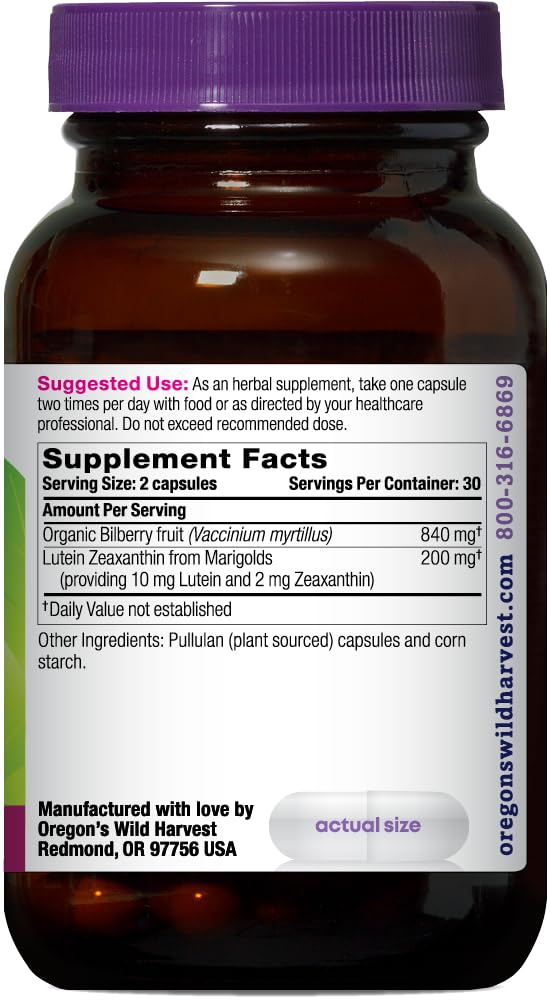Oregon's Wild Harvest Lutein Supplement side view showing label