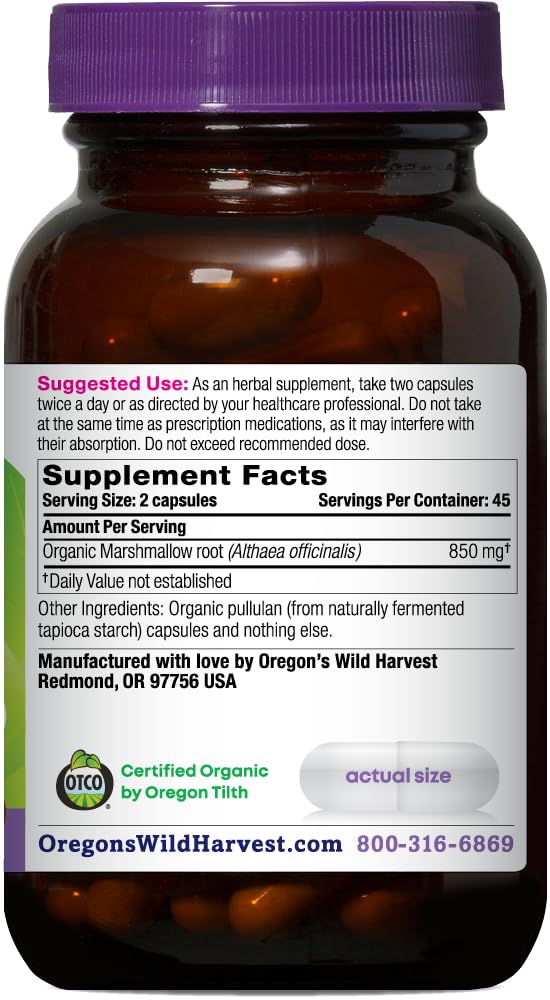 Oregon's Wild Harvest Marshmallow Root Capsules side view