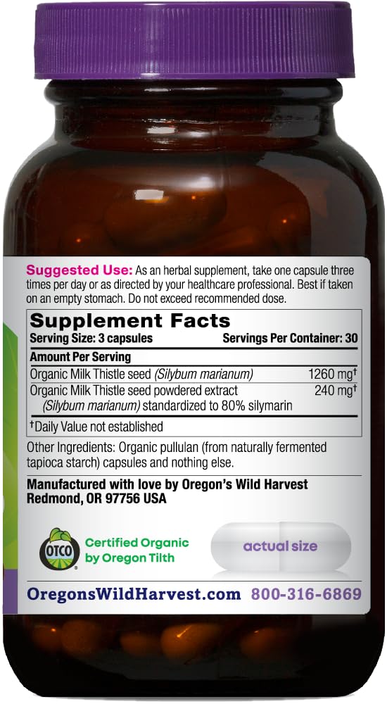 Oregon's Wild Harvest Milk Thistle Capsules side view with label