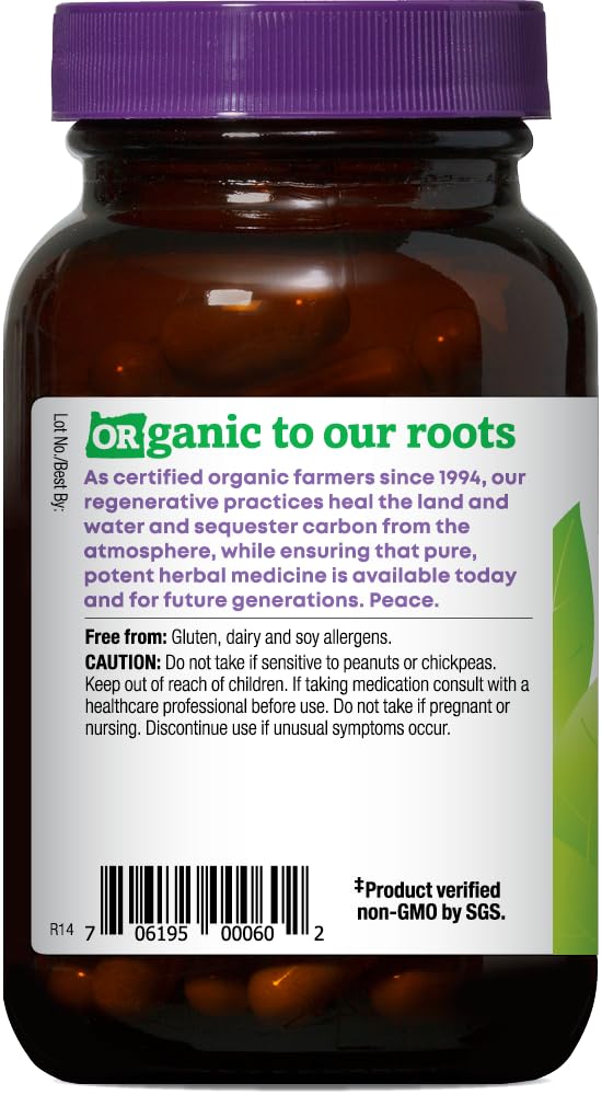 Oregon's Wild Harvest Organic Alfalfa Capsules with a measuring spoon for dosage