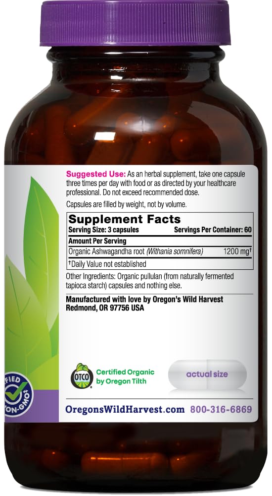 Oregon's Wild Harvest Organic Ashwagandha 180 capsules packaging