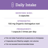 Oregon's Wild Harvest Organic Astragalus Root 1125mg Capsules with a measuring spoon