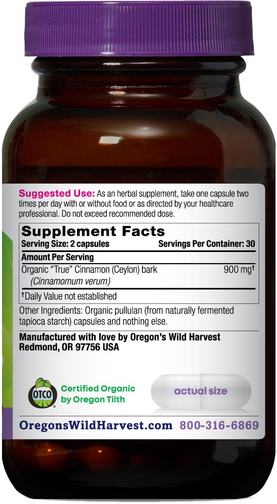 Oregon's Wild Harvest Organic Ceylon Cinnamon Capsules side view