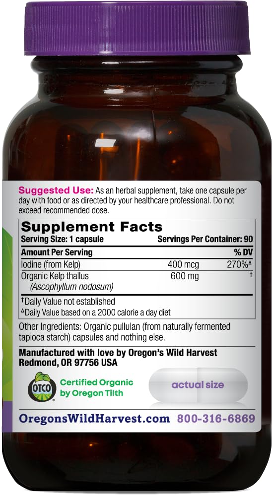 Oregon's Wild Harvest Organic Kelp Iodine Supplement bottle side view