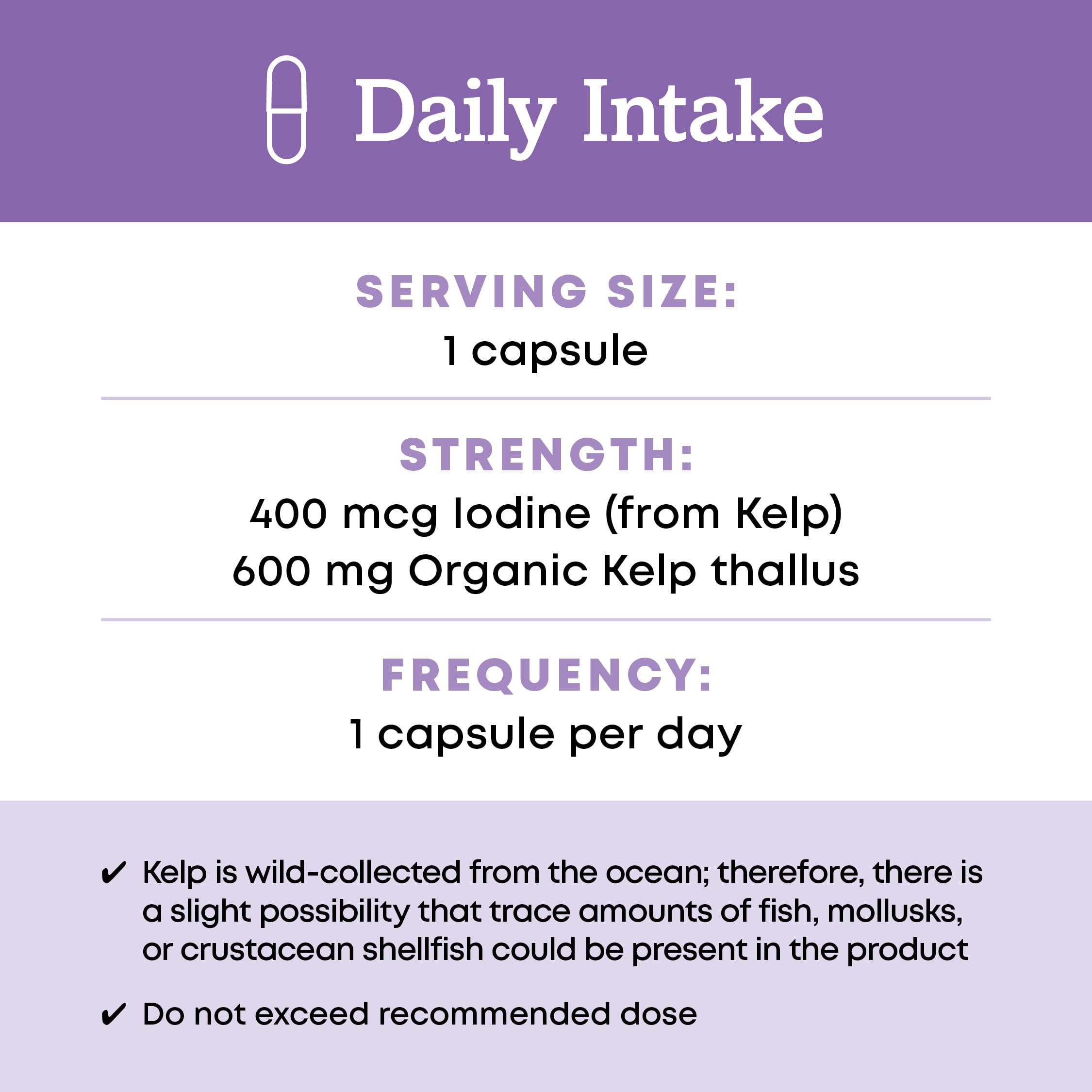 Oregon's Wild Harvest Organic Kelp Iodine Supplement showing capsule size