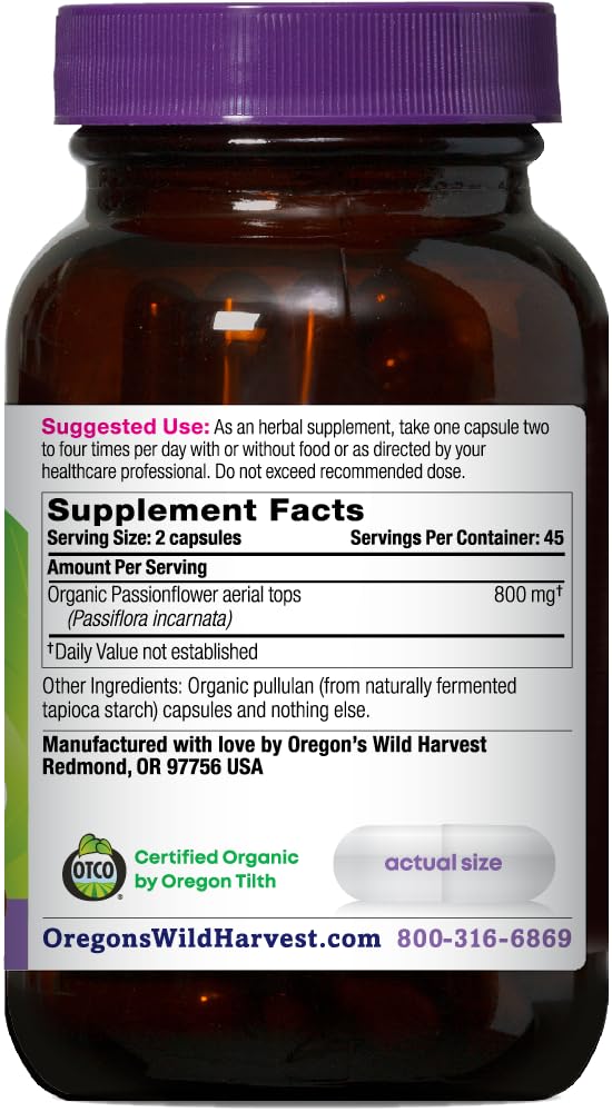 Oregon's Wild Harvest Passionflower Capsules side view