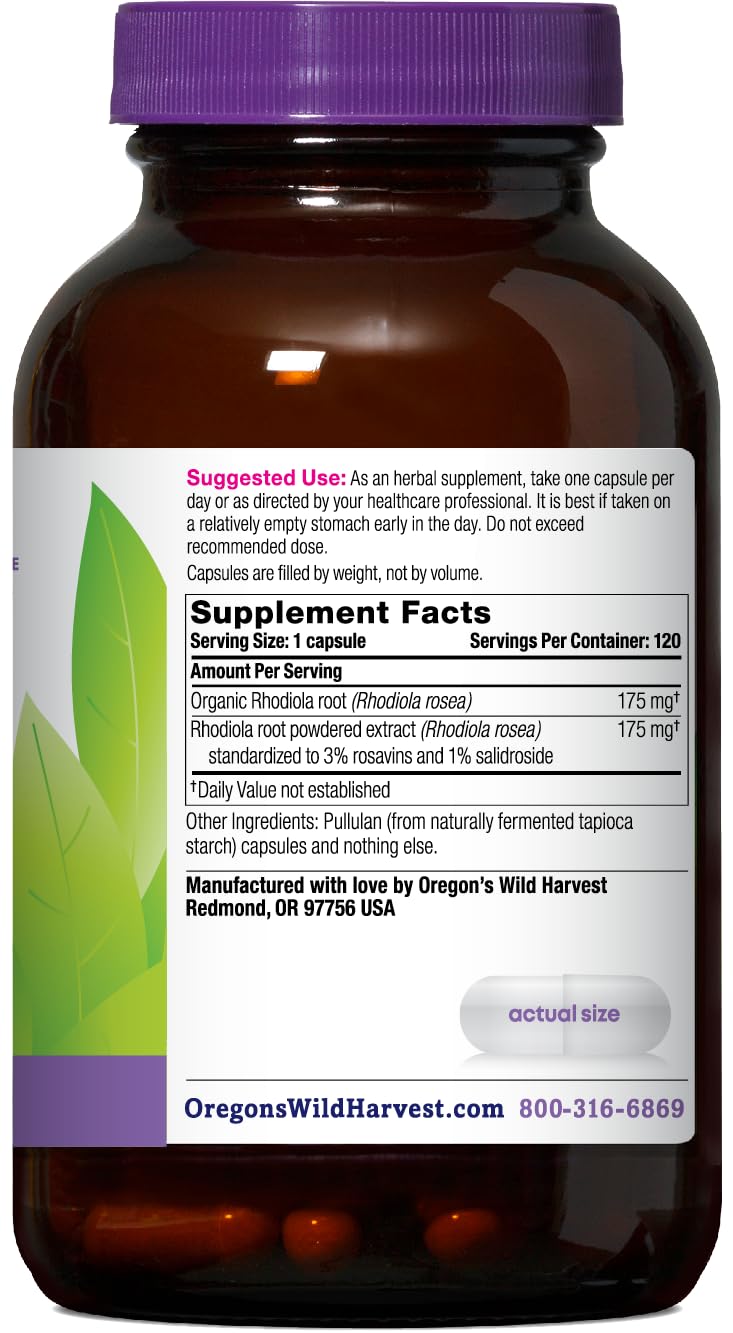 Oregon's Wild Harvest Rhodiola Root Capsules side view