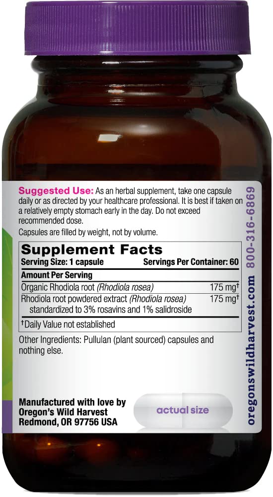Oregon's Wild Harvest Rhodiola Root Herbal Supplement back view