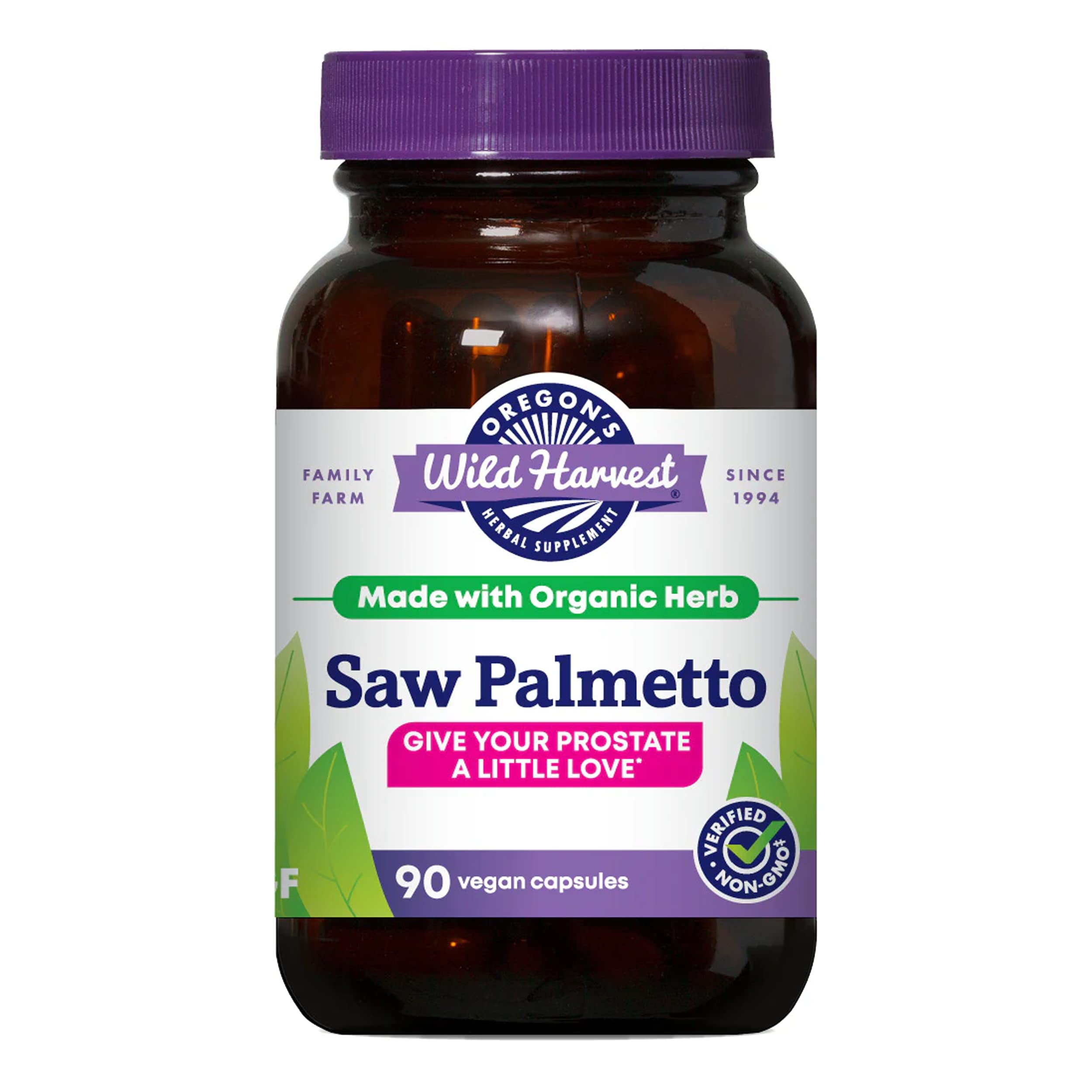 Oregon's Wild Harvest Saw Palmetto 90 organic vegan capsules front view