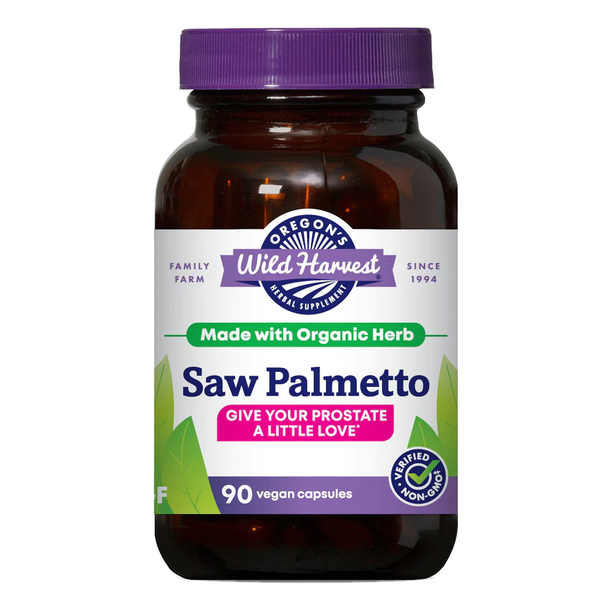 Oregon's Wild Harvest Saw Palmetto 90 organic vegan capsules front view