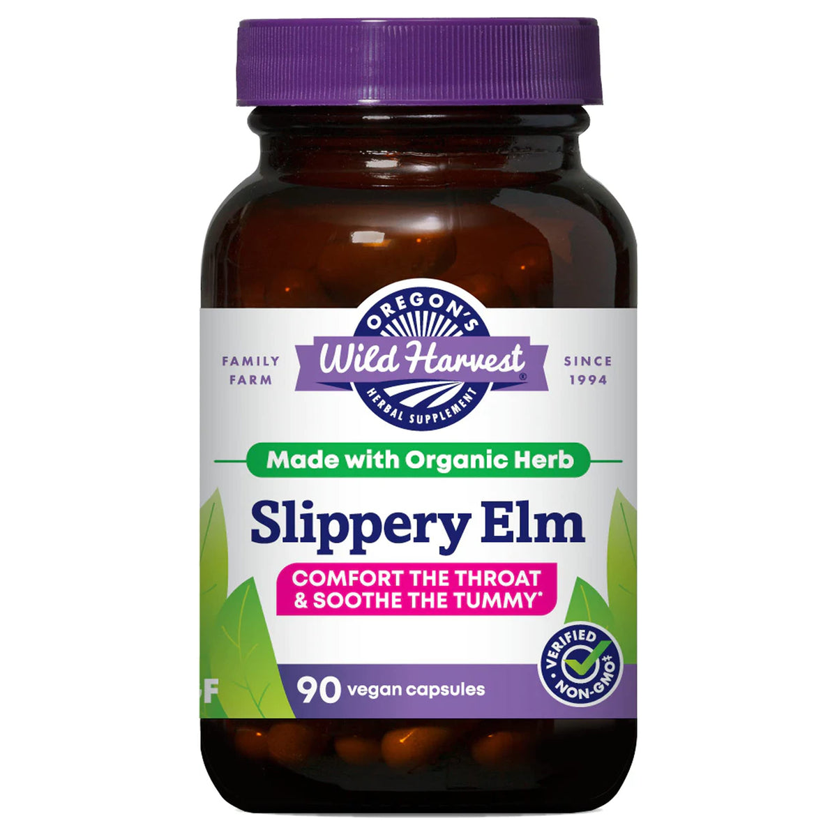 Oregon's Wild Harvest Slippery Elm Capsules 90 organic vegan front view