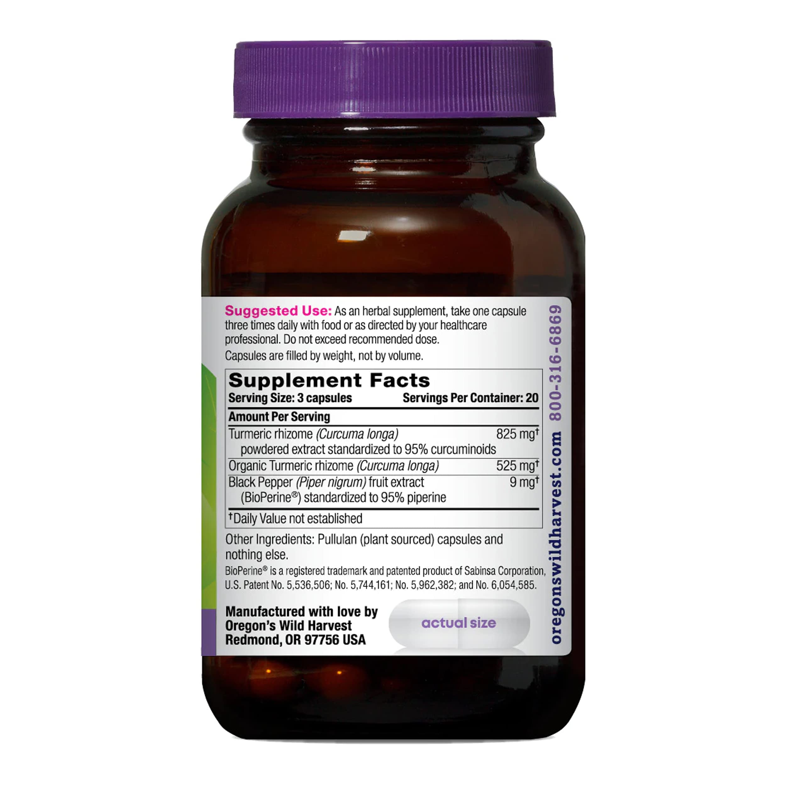 Oregon's Wild Harvest Turmeric Supplement side view with label