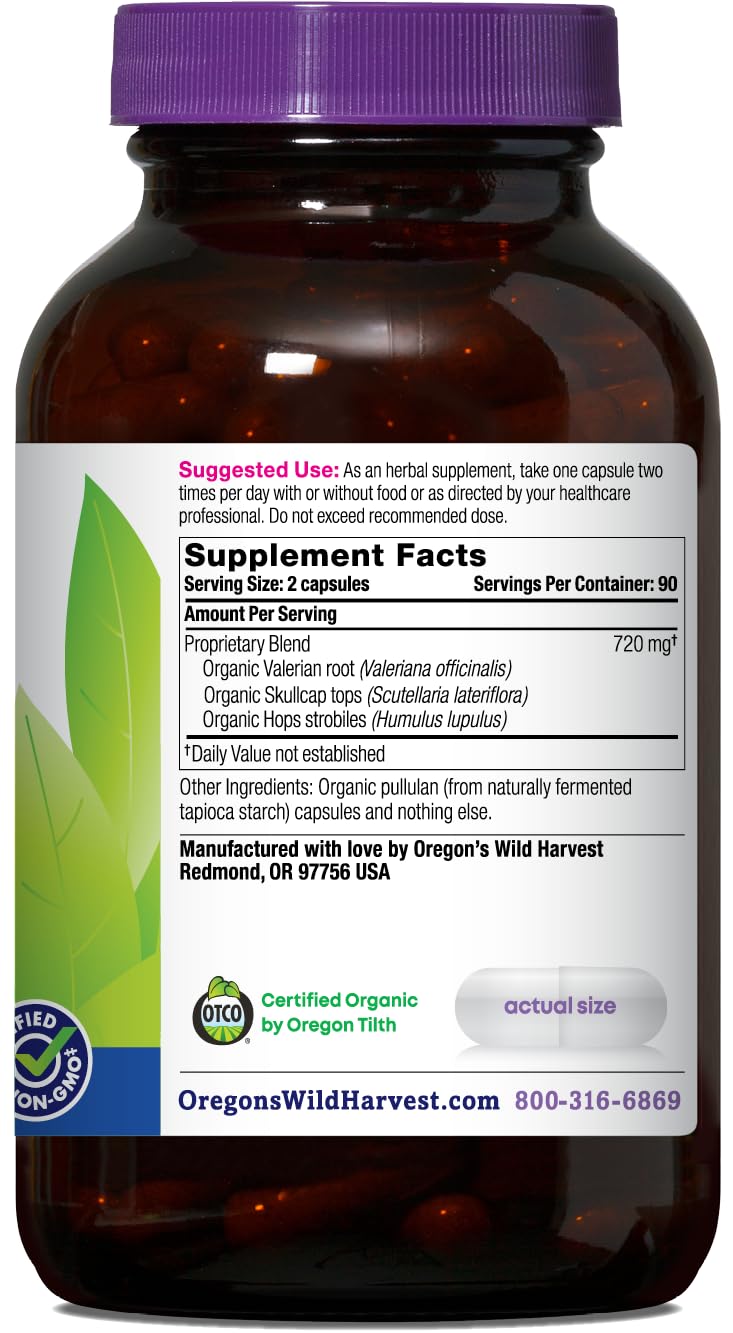Oregon's Wild Harvest Valerian capsules bottle side view