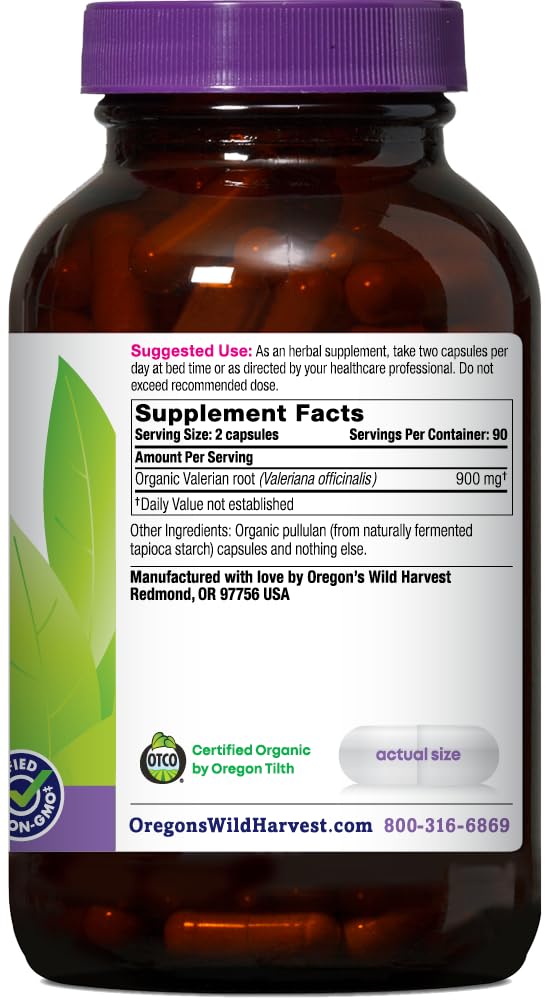 Oregon's Wild Harvest Valerian Root 180ct bottle side view