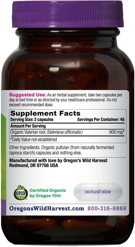 Oregon's Wild Harvest Valerian Root Capsules 181g back view