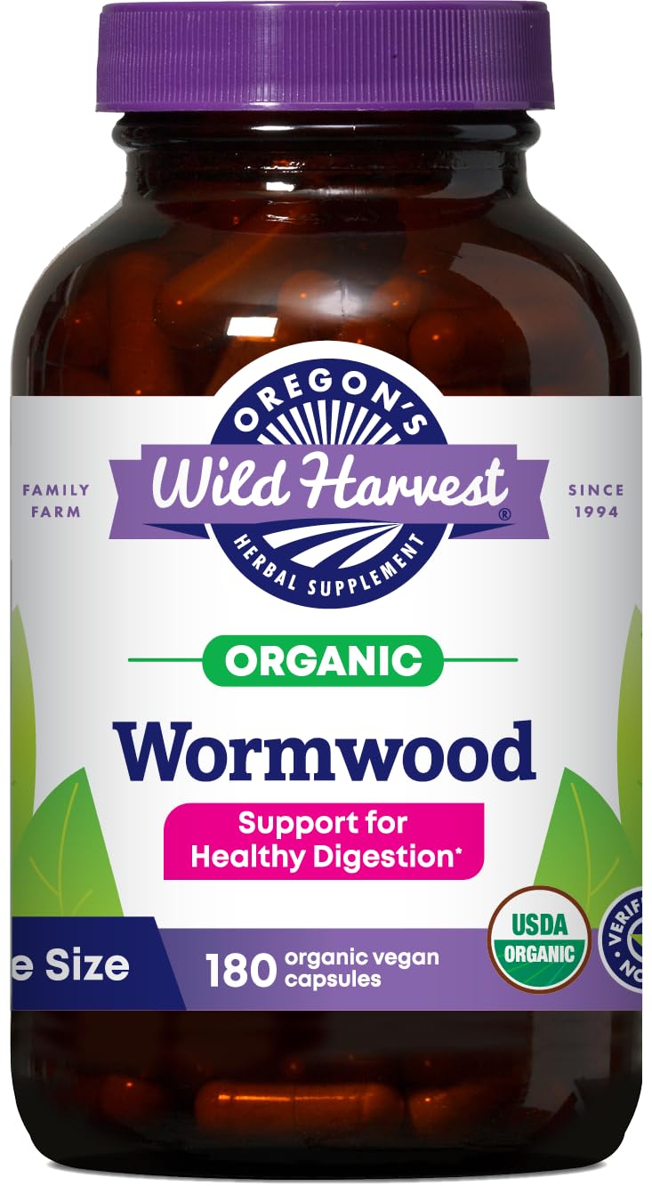 Oregon's Wild Harvest Wormwood 180 organic vegan capsules front view