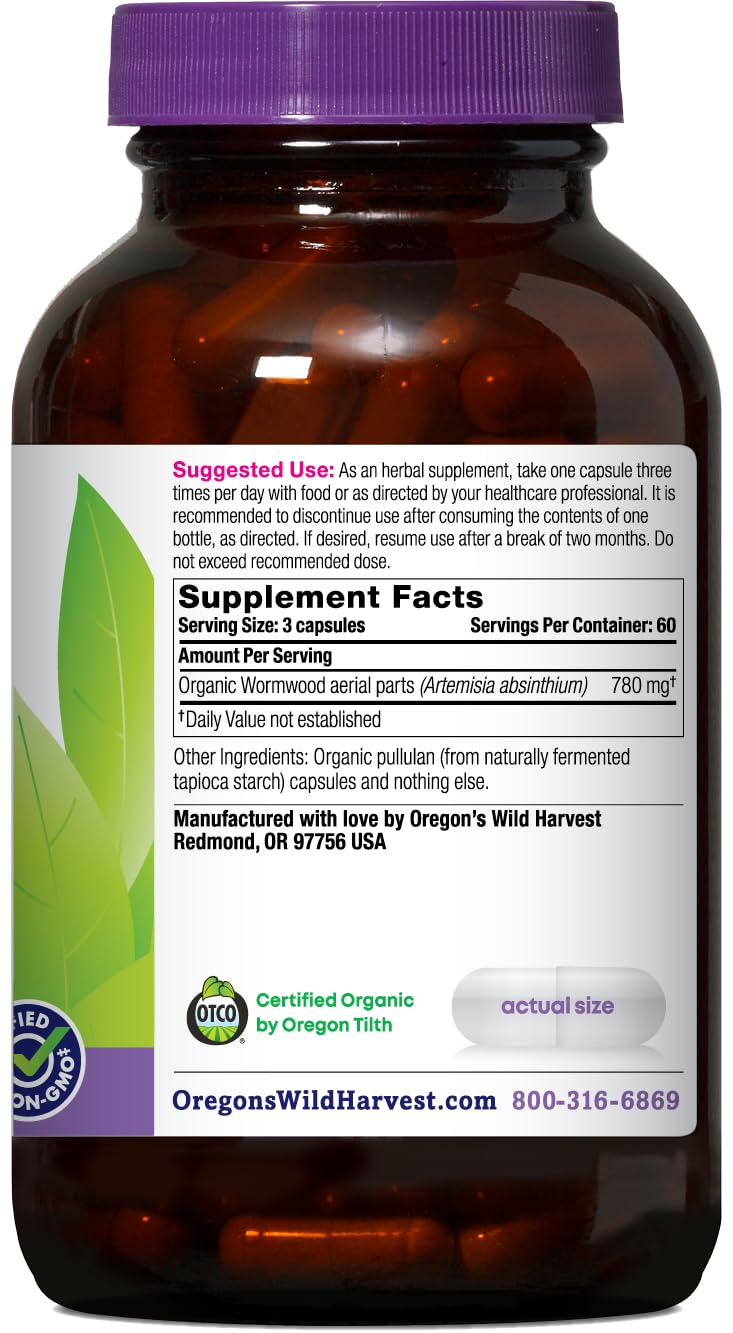 Oregon's Wild Harvest Wormwood capsules bottle side view