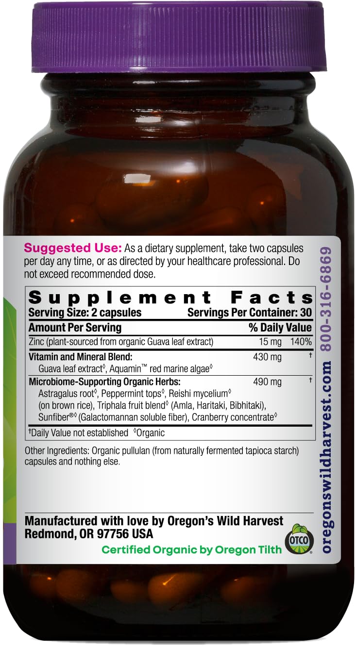 Oregon's Wild Harvest Zinc Supplement bottle with label